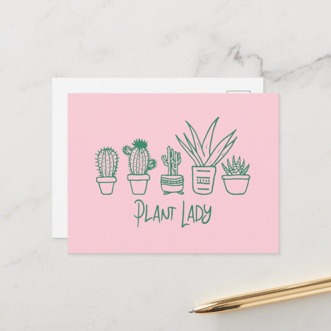 Carte Postale Plante Lady Cactus Louvain de jardinage succulent (Devant/Arrière en situation)