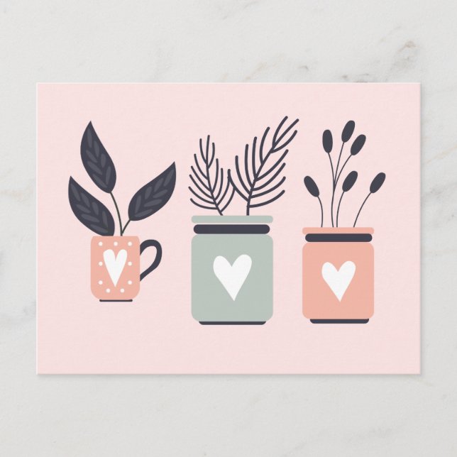 Carte Postale Plantes de pot moderne rose et gris pastel (Devant)