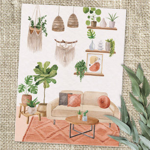 Carte Postale Plantes d'intérieur à l'aquarelle dans une maison