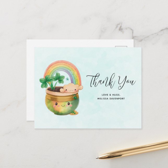 Carte Postale Planteur Whimsical avec arc-en-ciel et Merci de fe (Devant/Arrière en situation)