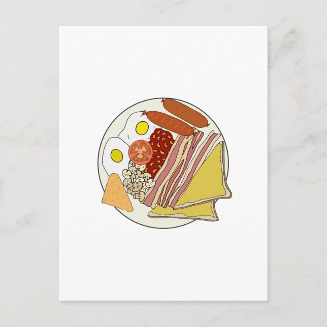 Carte Postale Plaque de petit-déjeuner anglaise frite (Devant)