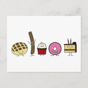 Carte Postale Plat de pain sucré confiture churro beigne gâteau 