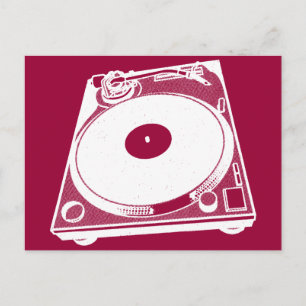 Carte Postale Platine Tourne-Disques Rétro Graphique en Blanc