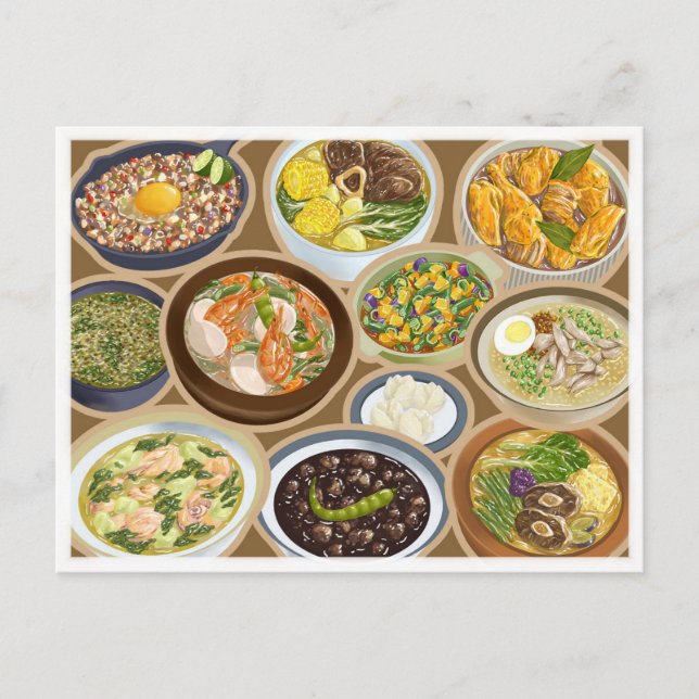 Carte Postale Plats philippins / Nourriture Pinoy Ulam (Devant)