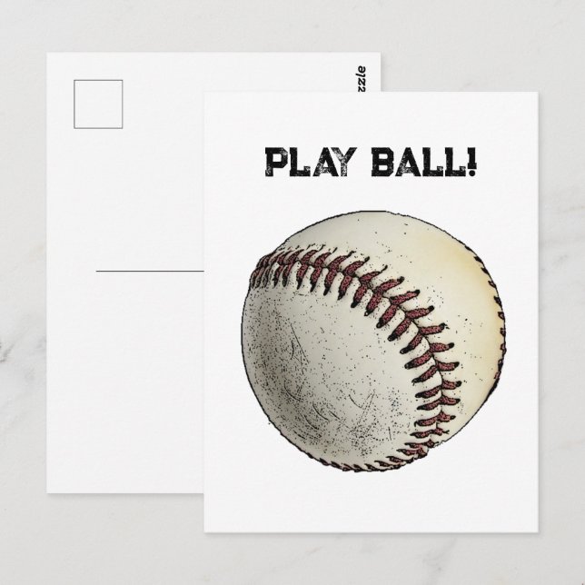 Carte Postale Play Ball Baseball Sketch - Batting Up Sports (Devant / Derrière)