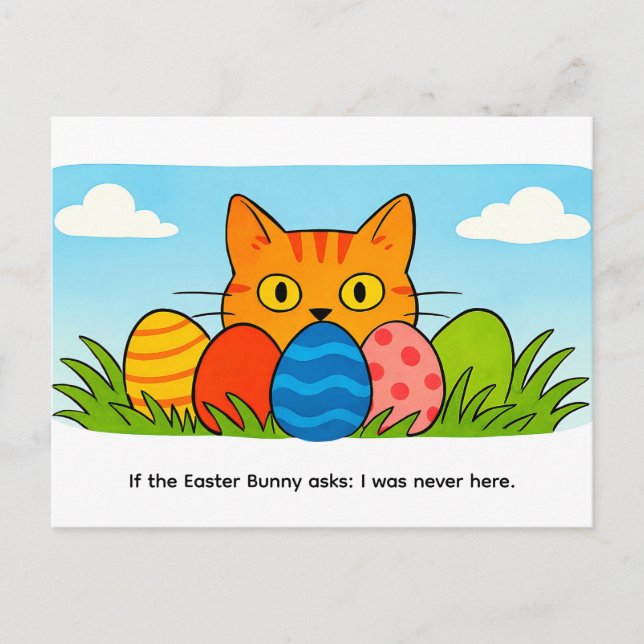 Carte Postale Playful Cartoon Cat Hiding Behind Easter Eggs (Devant)