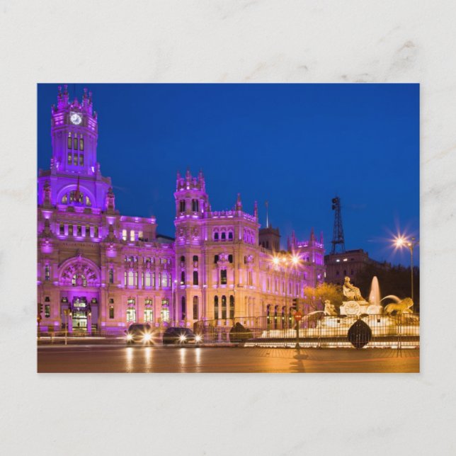 Carte Postale Plaza de Cibeles à la nuit à Madrid (Devant)