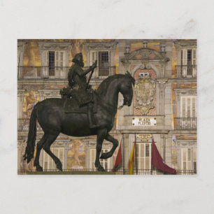 Carte Postale Plaza Mayor avec la statue de Filipe III, Madrid,