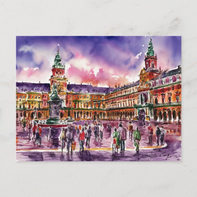 Carte Postale Plaza Mayor, Madrid Aquarelle Peinture (Devant)