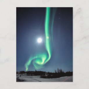Carte Postale Pleine Lune Avec Aurore   Yellowknife Canada