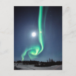 Carte Postale Pleine Lune Avec Aurore | Yellowknife Canada