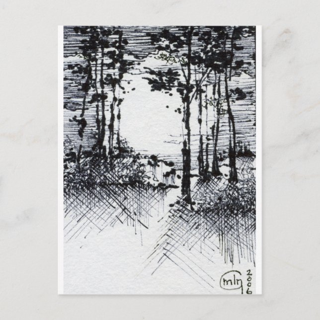 Carte Postale Pleine lune B&W dans le croquis forestier (Devant)