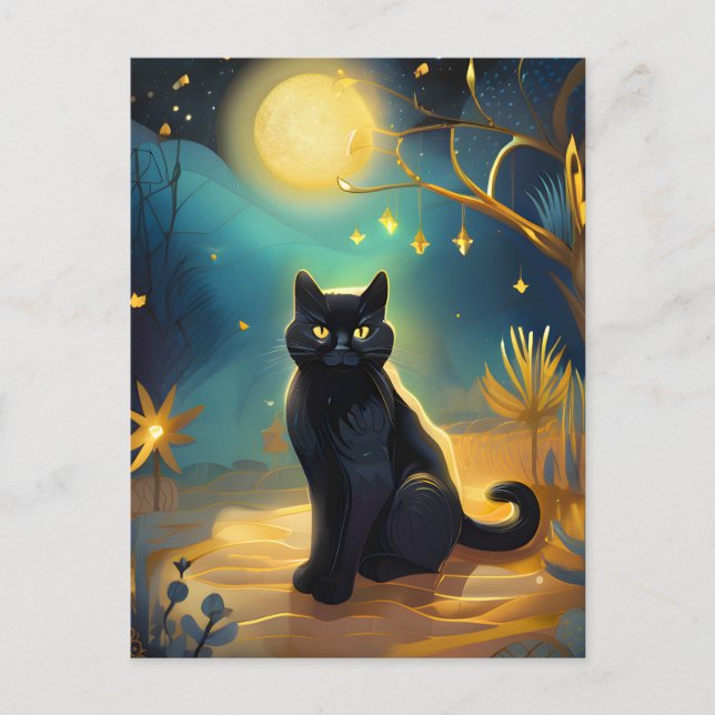 Carte Postale Pleine lune de chat noir (Devant)