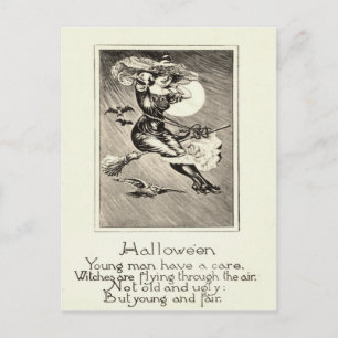 Carte Postale Pleine lune de chauve-souris à sorcière monochrome