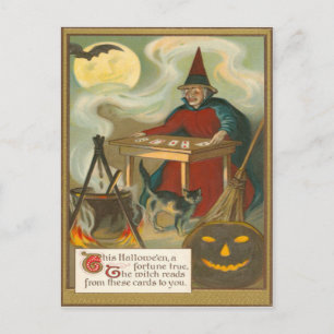Carte Postale Pleine lune de chauve-souris Tarot sorcière Chat n