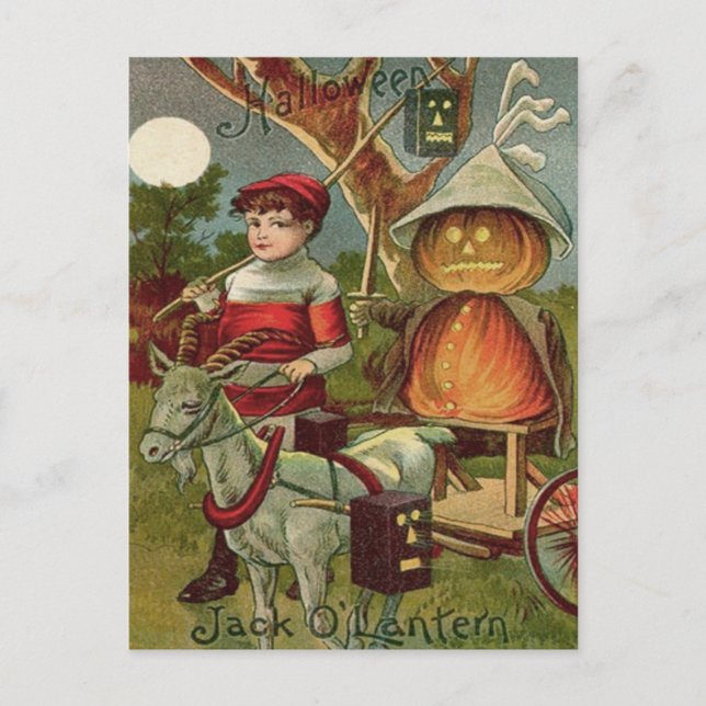 Carte Postale Pleine lune de chèvre Citrouille Jack O'Lantern (Devant)