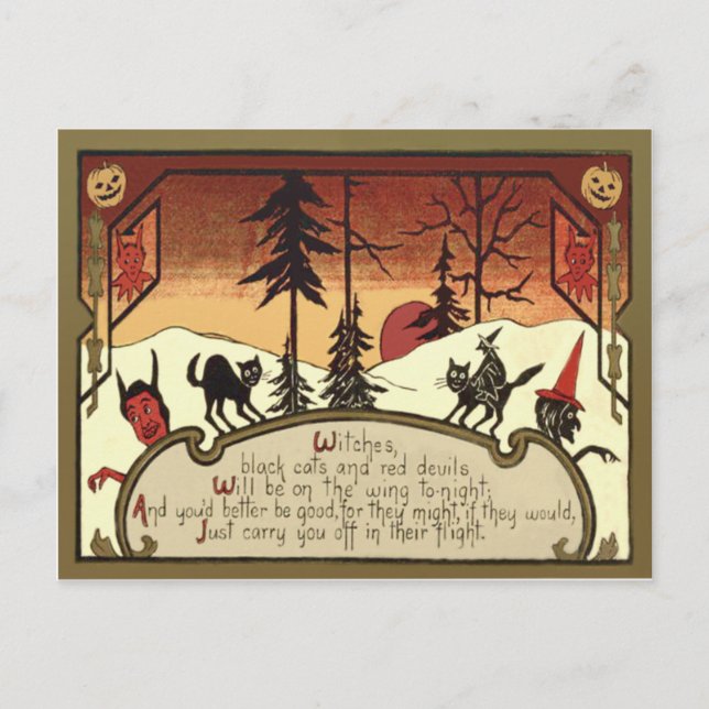 Carte Postale Pleine lune de Citrouille sorcier Devil Jack O'Lan (Devant)