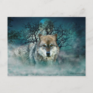 Carte Postale Pleine lune de loup dans le brouillard