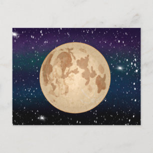 Carte Postale Pleine lune dessinée à la main et étoiles étincela