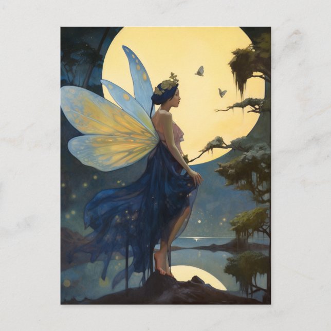 Carte Postale Pleine lune Fairy Imaginaire Art (Devant)