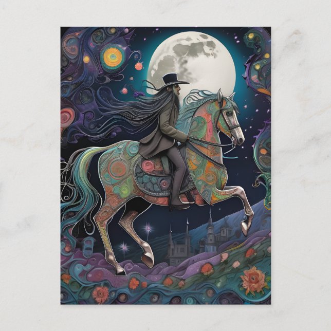Carte Postale Pleine lune Halloween Horseback Rider (Devant)