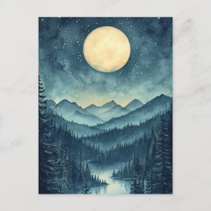 Carte Postale Pleine lune sur le paysage de montagne Pittoresque