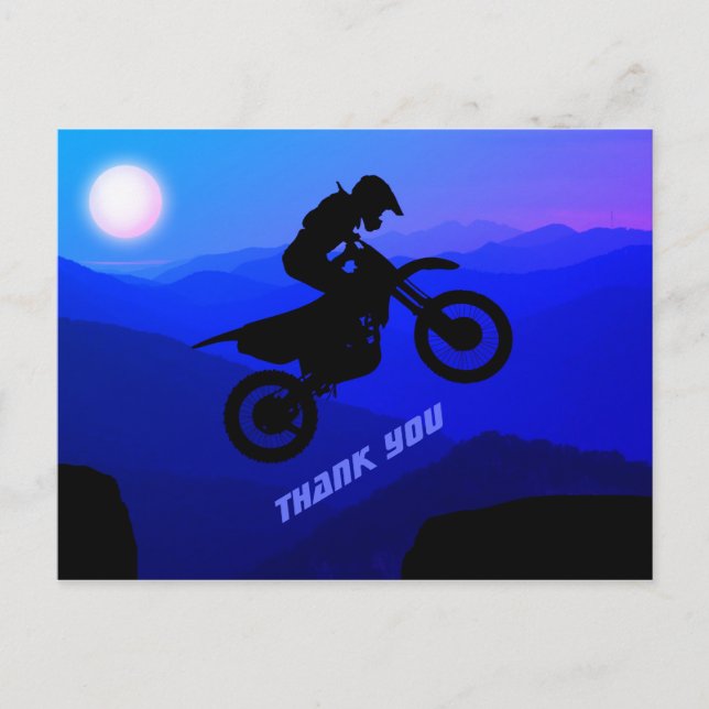 Carte Postale Pleine lune Vélo Dirt Voyage de nuit Motocross Mer (Devant)