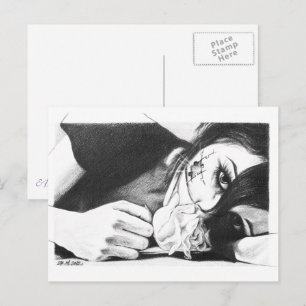 Carte Postale Pleurant fille avec rose dessin surréaliste
