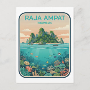 Carte Postale Plongée artistique sur récif corallien vintage Raj
