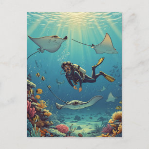 Carte Postale Plongée avec Stingrays