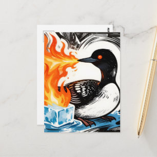 Carte Postale Plongeon vomissant du feu et faisant fondre la gla