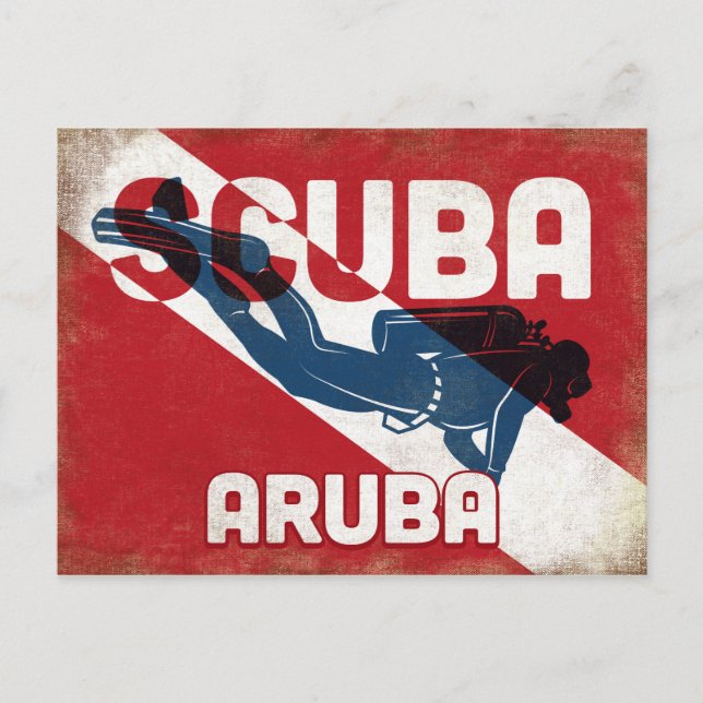 Carte Postale Plongeur Aruba - Blue Retro (Devant)