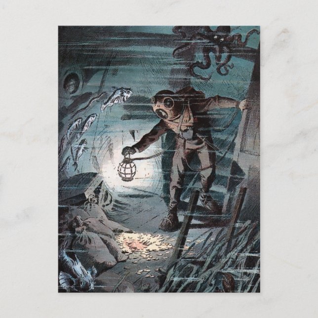 Carte Postale Plongeur victorien vintage (Devant)