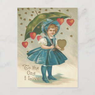 Carte Postale Pluie cardiaque de la fille parapluie
