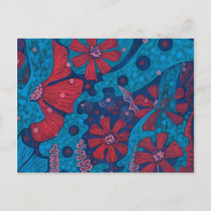 Carte Postale Pluie estivale Fleurs d'Imaginaire bleu rose flora