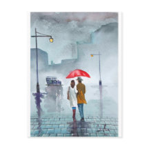 Pluie jour romantique couple rouge parapluie