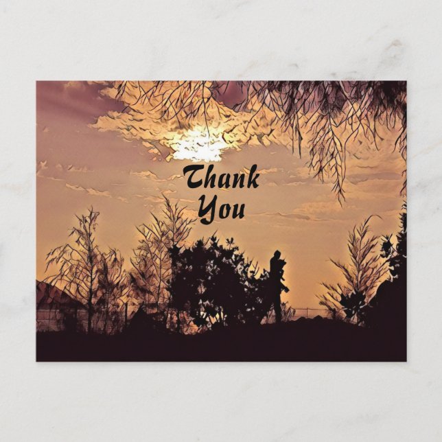 Carte Postale Plum Aquarelle Coucher du soleil Arbres Merci (Devant)