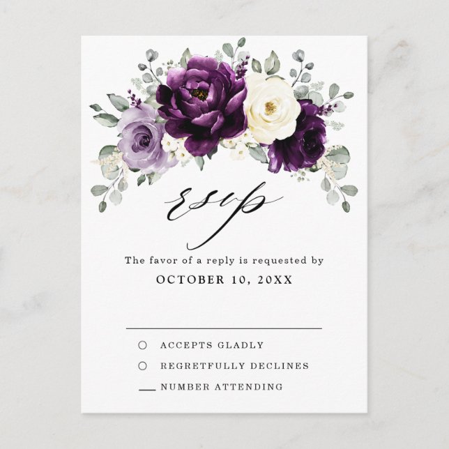 Carte Postale Plum jaune d'aubergine blanc ivoire Floral RSVP (Devant)