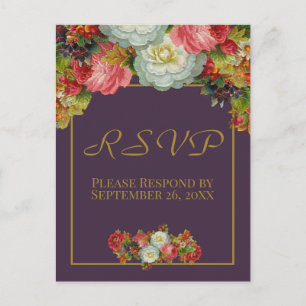 Carte Postale Plum Purple Vintage Automne Floral Mariage RSVP