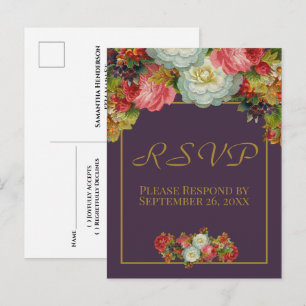 Carte Postale Plum Purple Vintage Automne Floral Mariage RSVP
