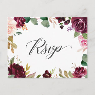 Carte Postale Plum Violet Blush Floral Wedding Réponse RSVP
