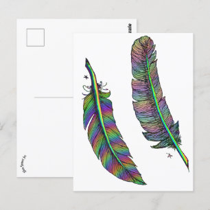 Carte Postale Plumes arc-en-ciel