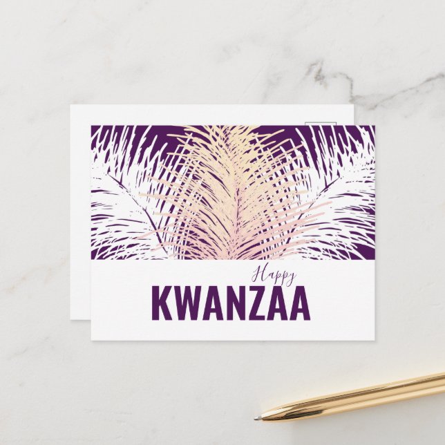 Carte Postale plumes blanches Black Holiday Happy Kwanzaa (Devant/Arrière en situation)