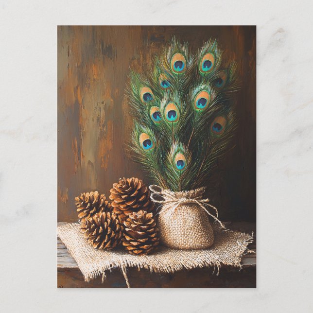 Carte Postale Plumes de paon à vie fixe Pinecones (Devant)