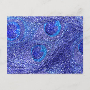 Carte Postale Plumes de paon en parties scintillant bleu néon