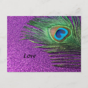 Carte Postale Plumes de Peacock de la Glitterie violette Durée d