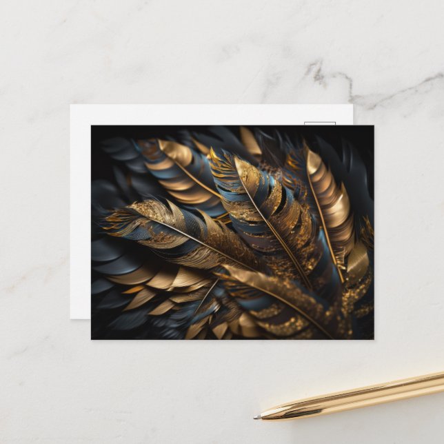 Carte Postale Plumes dorées (Devant/Arrière en situation)