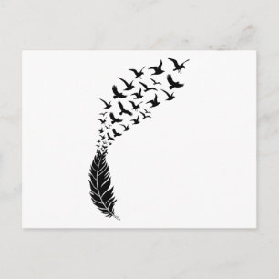 Carte Postale Plumes noires avec oiseaux volants