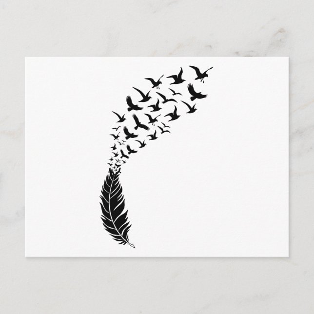 Carte Postale Plumes noires avec oiseaux volants (Devant)