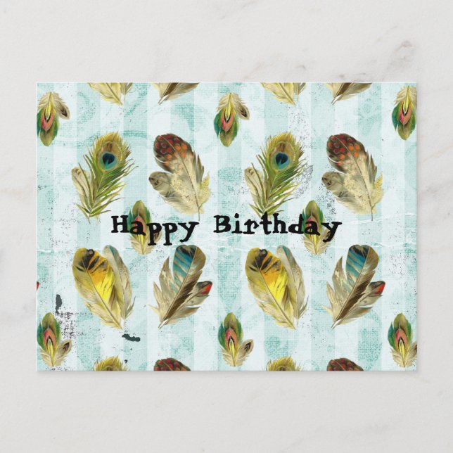 Carte Postale Plumes vintages Joyeux anniversaire (Devant)